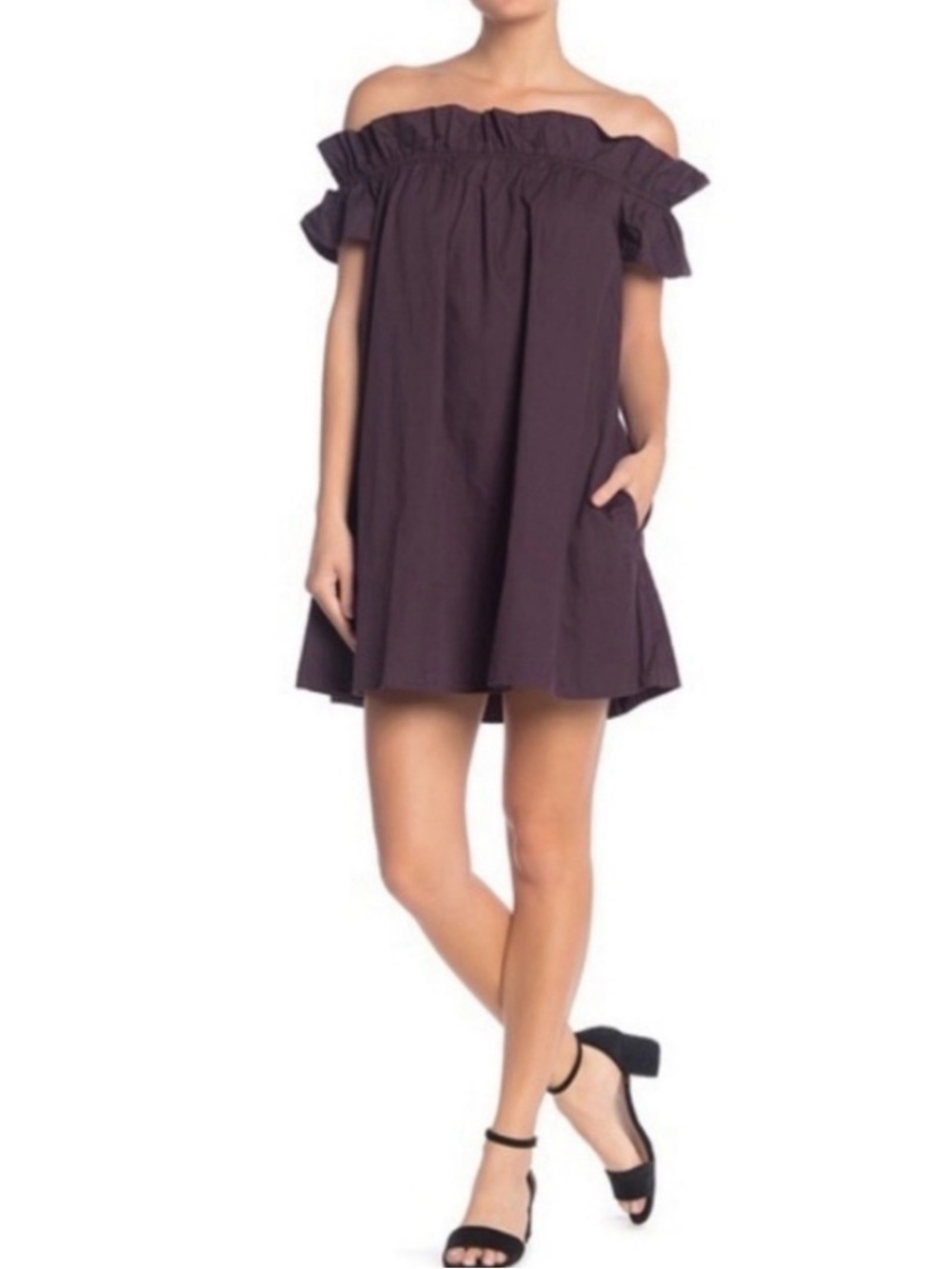 Free People Sophie Night BloomOff-Shoulder Ruffle Mini Dress Medium